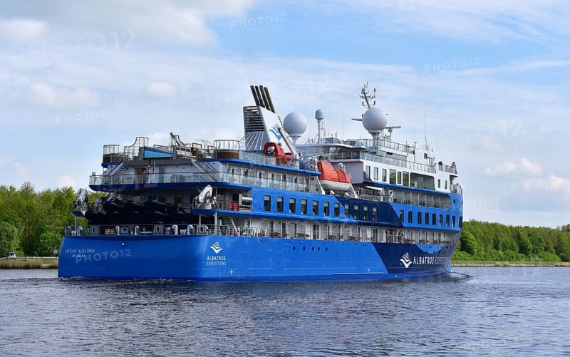 Expedition cruise with cruise ship Ocean Albatross in the Kiel Canal, Kiel Canal, Schleswig-Holstein, Germany, Europe