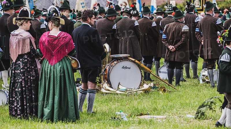 Patron saint's day, 2024, patron saint, festival, mountain marksmen, customs, tradition, church, celebration, traditional traditional costume, nostalgic, hat, hat jewellery, instruments, brass band, May, 2024, lenggries, Bavaria, Germany, Europe