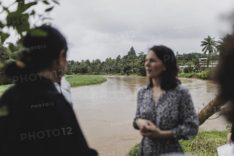 Annalena Baerbock (Buendnis 90/Die Gruenen), Federal Foreign Minister, photographed during a visit to the village with a briefing on the effects of flooding and land erosion in Vuniniudrovo, 06.05.2024. Baerbock is travelling to Australia, New Zealand and Fiji for political talks / Photographed on behalf of the Federal Foreign Office