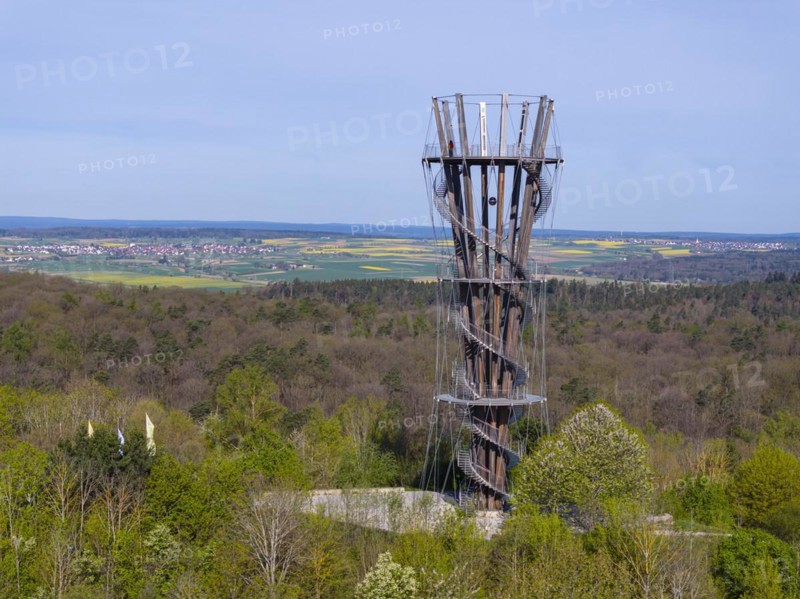Schoenbuchturm, observation tower in Schoenbuch Nature Park, aerial view, Herrenberg, Baden-Wuerttemberg, Germany, Europe