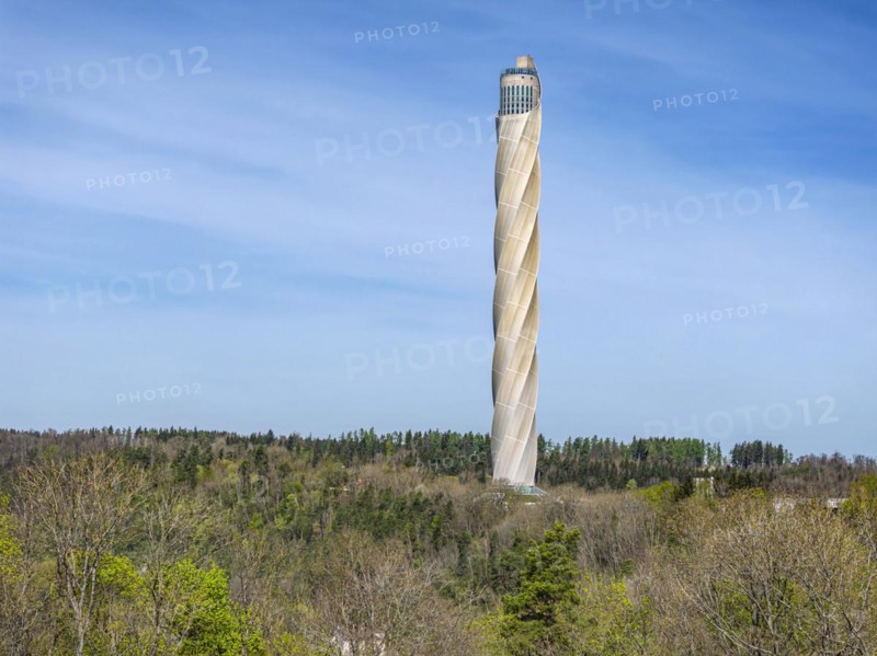 TK Elevator test tower, 246 metre high test tower for lifts, express and high-speed lifts. Rottweiler, Baden-Wuerttemberg, Germany, Europe