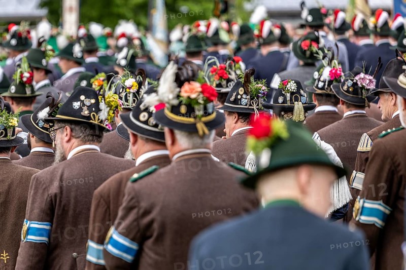 Patron saint's day, 2024, patron saint, festival, mountain marksmen, customs, tradition, church, celebration, traditional traditional costume, nostalgic, hat, hat jewellery, May, 2024, lenggries, Bavaria, Germany, Europe