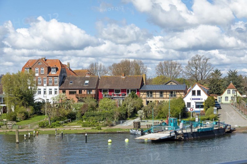Ferry pier, ferry, Arnis, smallest town in Germany, Schlei, Schleswig-Holstein, Germany, Europe