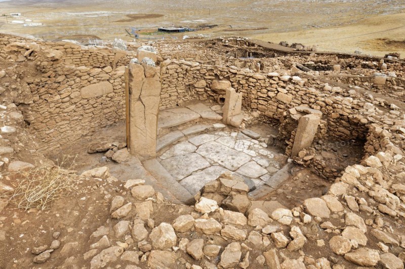 Neolithic archaeological site of Karahan Tepe, Circular stone structure with T Shape pillars, Sanliurfa, Turkey, Asia