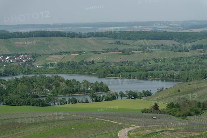 View of Lake Breitenau, Loewensteiner Berge, Loewenstein, Heilbronner Land, Heilbronn, Swabian-Franconian Forest Nature Park, Heilbronn-Franconia, Baden-Wuerttemberg, Germany, Europe