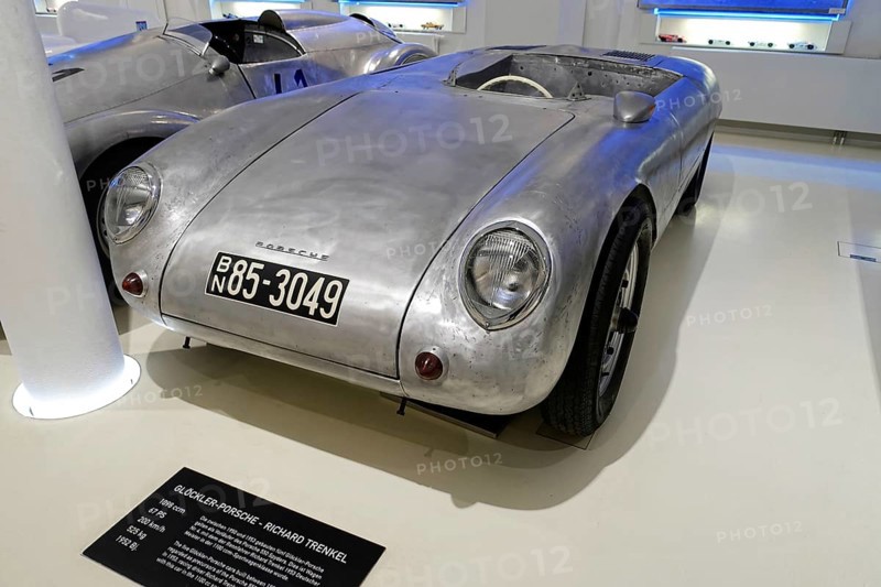 GLOeCKLER-PORSCHE, RICHARD TRENKEL, Silver racing car with starting number presented in an automobile museum, AUTOMUSEUM PROTOTYP, Hamburg, Hanseatic City of Hamburg, Germany Europe
