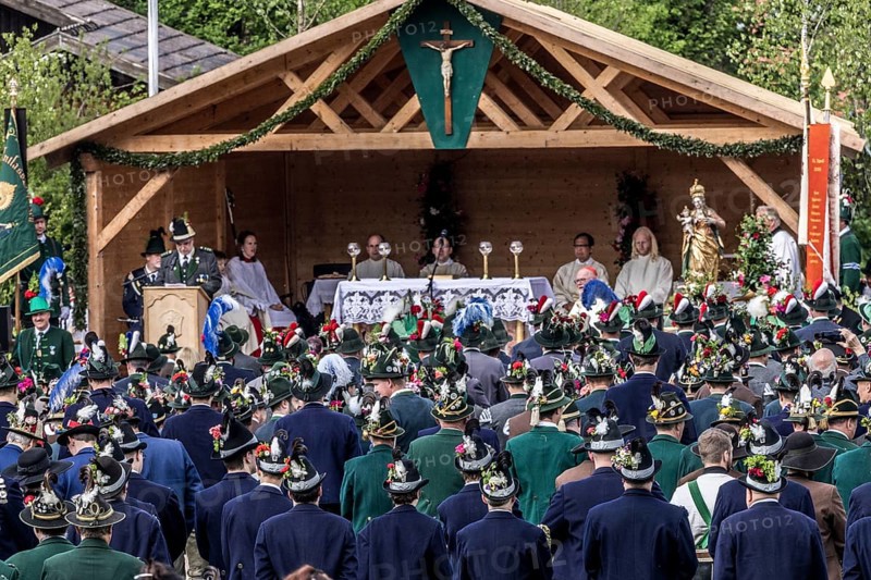 Patron saint's day, 2024, patron saint, festival, mountain marksmen, customs, tradition, church, celebration, traditional traditional costume, nostalgic, instruments, lederhosen, traditional costume, Lenggries, Bavaria, Germany, Europe