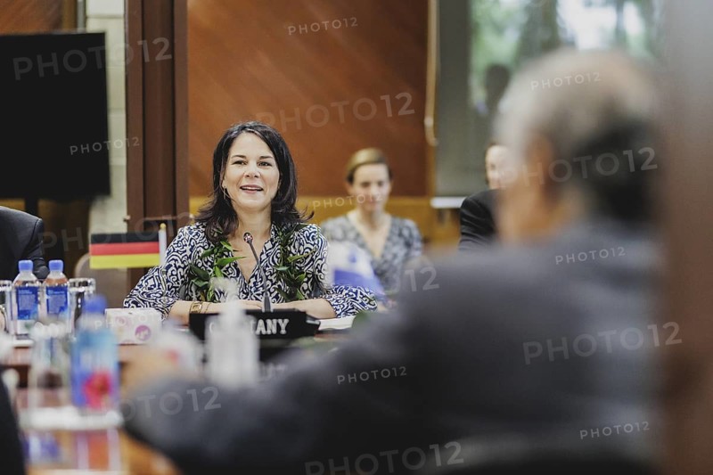 (L-R) Annalena Baerbock (Buendnis 90/Die Gruenen), Federal Foreign Minister, and Henry Puna, Secretary General of the regional organisation Pacific Islands Forum, photographed during a joint meeting in Suva, 06.05.2024. Baerbock is travelling to Australia, New Zealand and Fiji for political talks / Photographed on behalf of the Federal Foreign Office