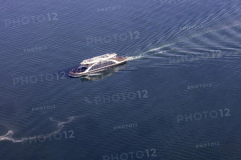 Lake Constance ferry between Constance and Meersburg on Lake Constance, aerial view from a zeppelin, Meersburg, Baden-Wuerttemberg, Germany, Europe