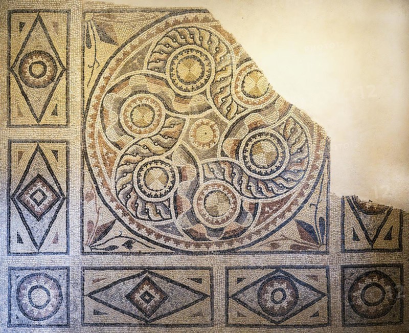 Geometric mosaic, Zeugma mosaic Museum, Gaziantep, Turkey, Asia