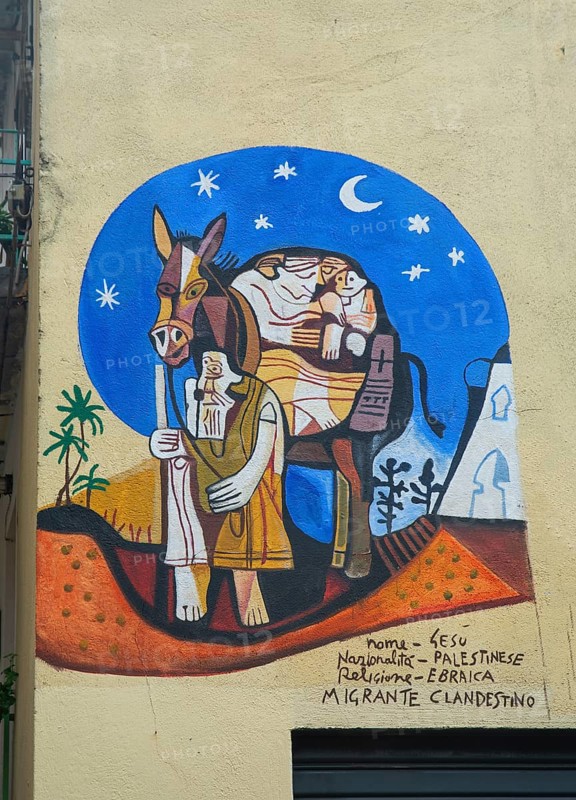 Religious murals in Orgosolo, Nuoro province, Sardinia, Italy, South Europe, Europe