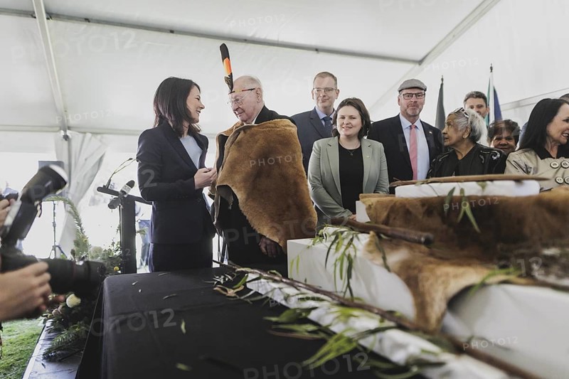 Annalena Baerbock (Buendnis 90/Die Gruenen), Federal Foreign Minister, photographed during the ceremony for the repatriation of cultural assets of representatives of the Kaurna people in Adelaide, 3 May 2024. Baerbock is travelling to Australia, New Zealand and Fiji for political talks / Photographed on behalf of the Federal Foreign Office
