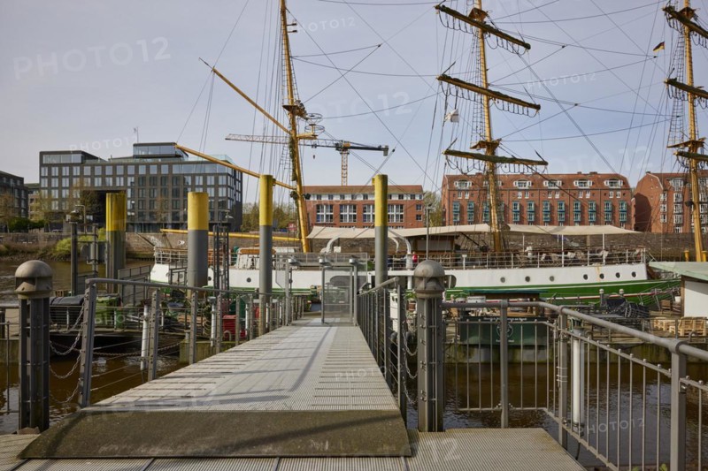 Jetty with access to the hotel ship Alexander von Humboldt, The Ship in Bremen, Hanseatic City, State of Bremen, Germany, Europe