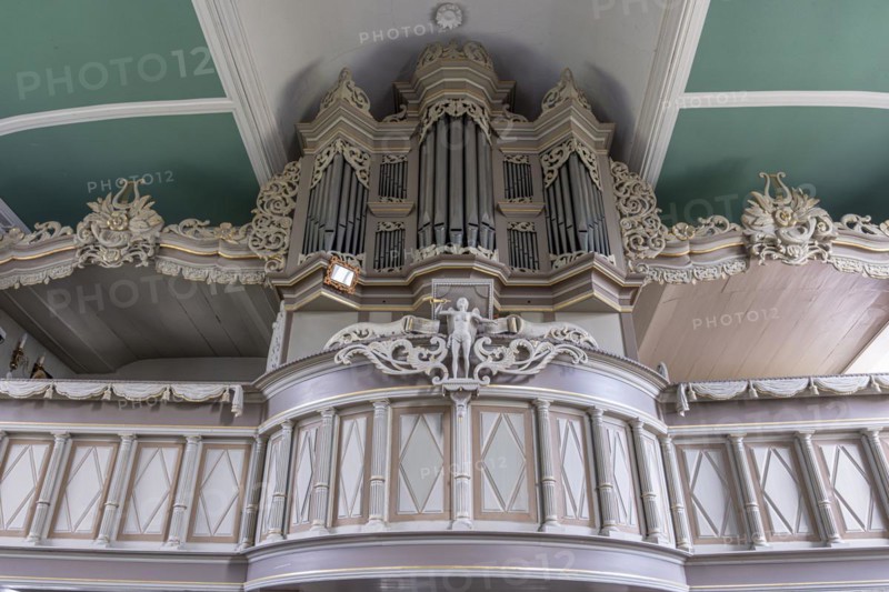 Organ prospectus in the Protestant Reformed Church from 1401 in Greetsiel, Krummhoern, East Frisia, Greetsiel, Lower Saxony, Germany, Europe
