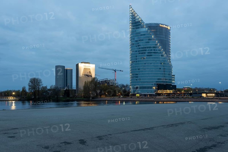 View of the Schwedbank headquarters on the western bank of the Daugava, Riga, Latvia, Europe