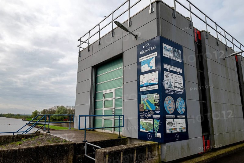 Information boards at the Nieuwe Statenzijl lock, municipality of Oldambt, Dollart, Dollard, province of Groningen, Netherlands