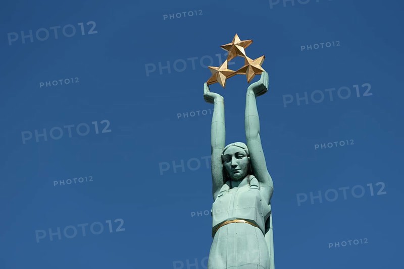 Freedom Monument, erected in 1935 at the time of Latvia's first independence, female Statue of Liberty holding three golden stars in her hands, affectionately called Milda by Latvians, Riga, Latvia, Europe