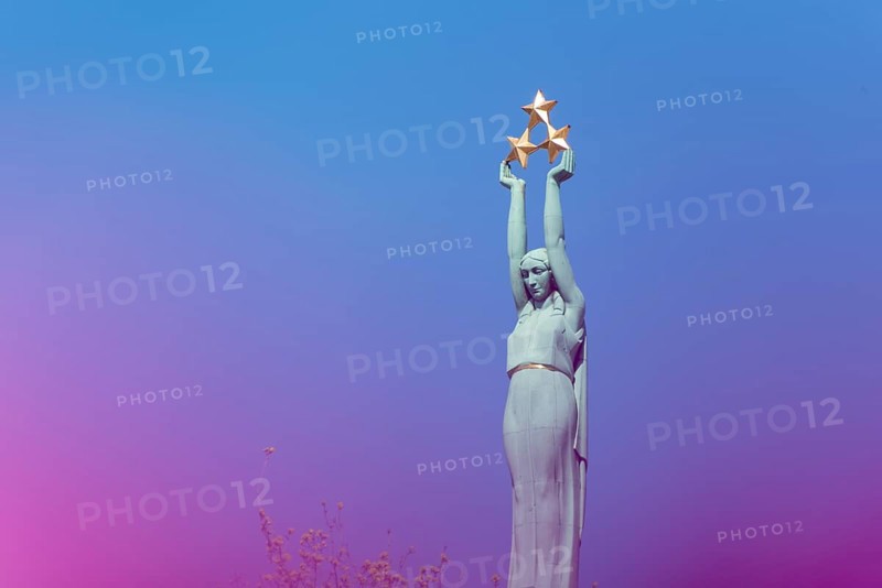 Freedom Monument, erected in 1935 at the time of Latvia's first independence, female Statue of Liberty holding three golden stars in her hands, affectionately called Milda by Latvians, Riga, Latvia, Europe