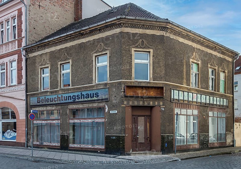 Old property with insolvent business, Wittenberge, Brandenburg, Germany, Europe