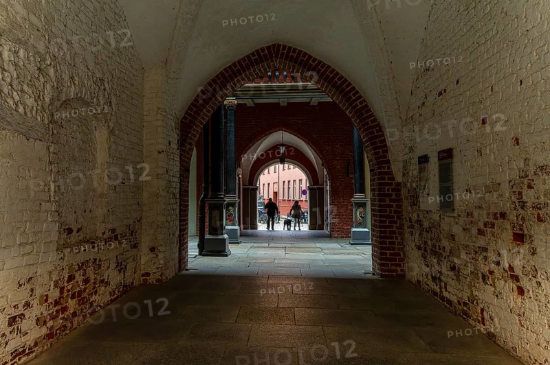 Passageway in the interior of Stralsund Town Hall, Mecklenburg-Vorpommern, Germany, Europe