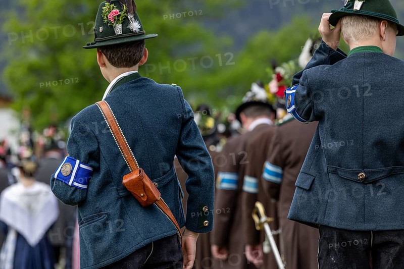 Patron saint's day, 2024, patron saint, festival, mountain marksmen, customs, tradition, church, celebration, traditional traditional costume, hat, hat jewellery, May, 2024, Lenggries, Bavaria, Germany, Europe