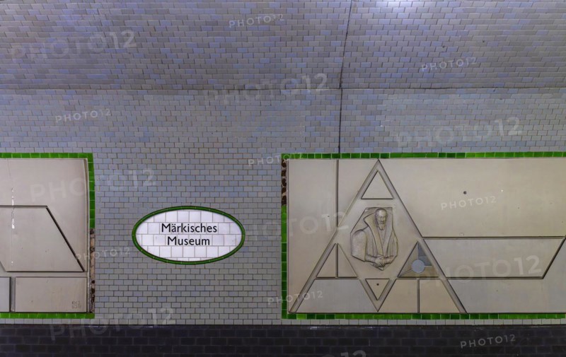 Interior photograph, wall mosaic, Maerkisches Museum underground station, Berlin, Germany, Europe
