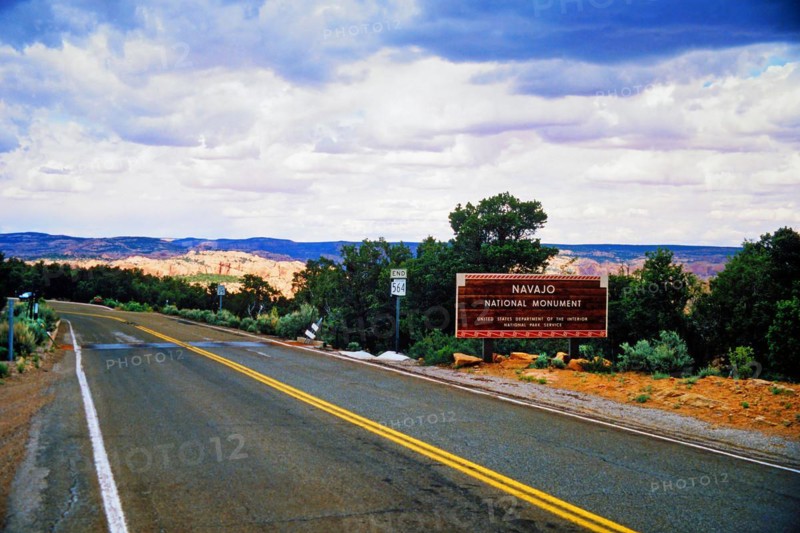 Navajo National Monument, sign for memorial site and archaeological reserve, within the Indian Reservation of the Navajo Nation Reservation, Arizona, USA, North America
