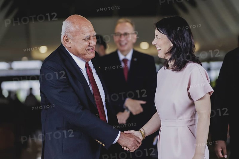 (R-L) Annalena Baerbock (Alliance 90/The Greens), Federal Foreign Minister, meets Viliame Gavoka, Deputy Prime Minister of Fiji, in Nadi, 5 May 2024. Baerbock is travelling to Australia, New Zealand and Fiji for political talks / Photographed on behalf of the Federal Foreign Office