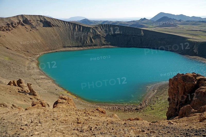 The volcanic lake Viti and mountains, Krafla, Myvatn, Iceland, Europe
