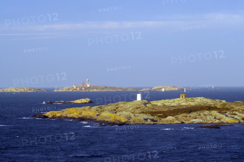 Rocky archipelago coast and a lighthouse, Bohuslaen, Gothenburg, Sweden, Europe