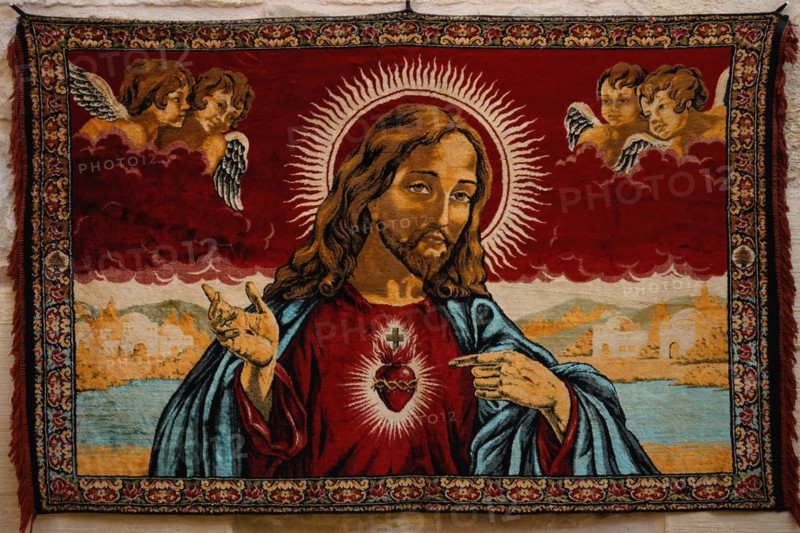 Monastery of Saint Ananias known as Deyrulzafaran or Saffron Monastery, Tapestry representing Jesus Christ, Mardin, Turkey, Asia