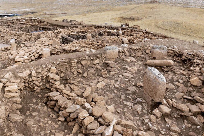 Neolithic archaeological site of Karahan Tepe, Circular stone structure with T Shape pillars, Sanliurfa, Turkey, Asia