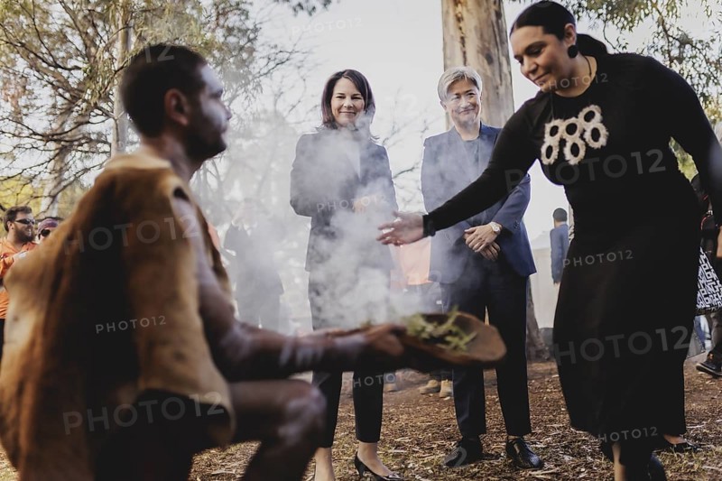 (L-R) Annalena Baerbock (Alliance 90/The Greens), Federal Foreign Minister, and Penny Wong, Foreign Minister of Australia, photographed during the ceremony for the repatriation of cultural property of representatives of the Kaurna people in Adelaide, 3 May 2024. Baerbock is travelling to Australia, New Zealand and Fiji for political talks / Photographed on behalf of the Federal Foreign Office