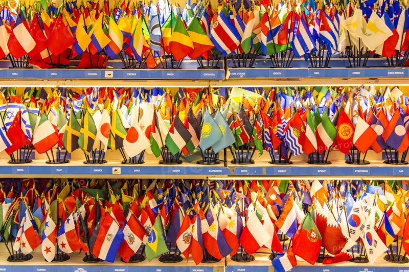 Flags in the visitor shop at the UN headquarters in New York