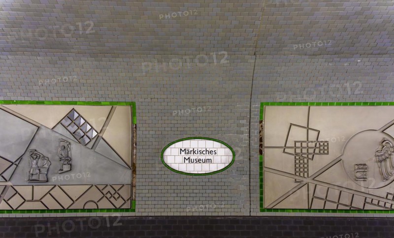 Interior photograph, wall mosaic, Maerkisches Museum underground station, Berlin, Germany, Europe