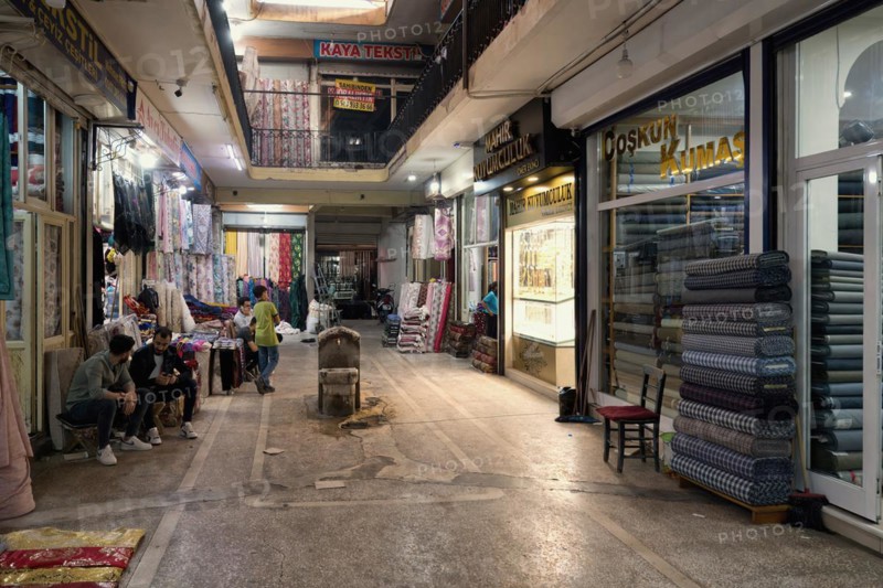 Textile shops, Sanliurfa bazaar, Turkey, Asia