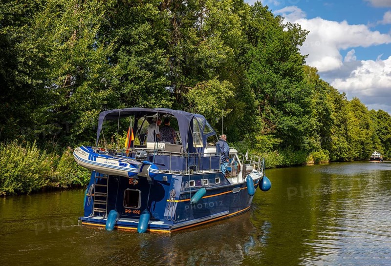 Excursion by motorboat, Rheinsberg, Brandenburg, Germany, Europe