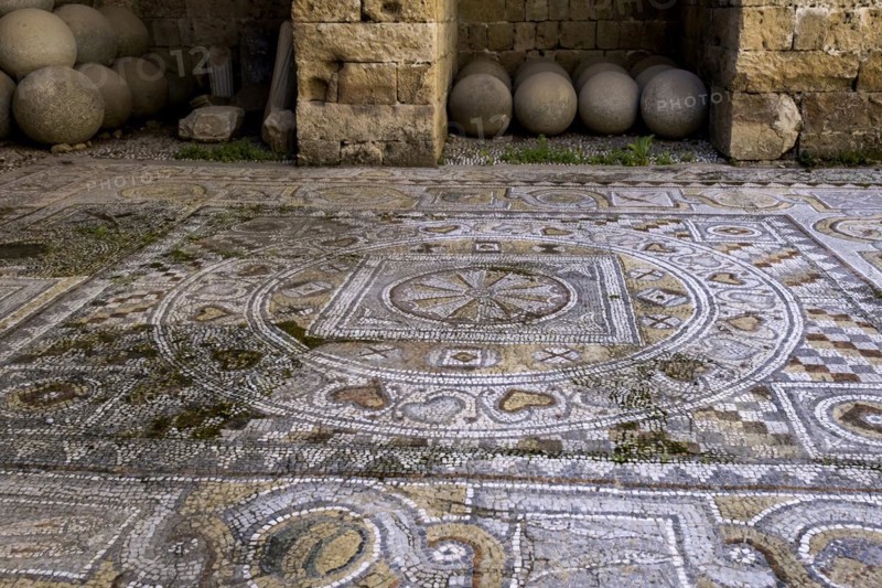 Floor mosaic, Archaeological Museum, former hospital of the Order of St John, 15th century, Old Town, Rhodes Town, Greece, Europe