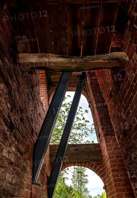 Protestant Reformed Church in Midlum, leaning bell tower, struts inside, municipality of Jemgum, district of Leer, Rheiderland, East Frisia, Lower Saxony, Germany, Europe