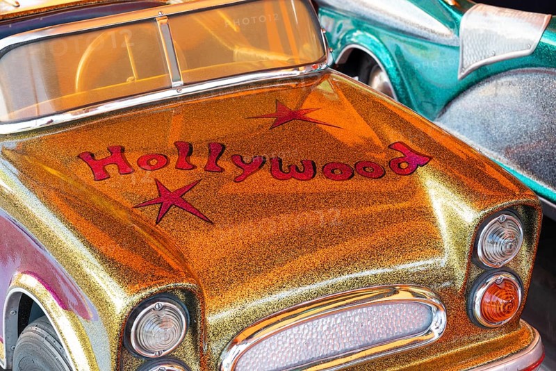 Car in a children's carousel with the inscription Hollywood, glitter and glamour, Spring Festival Deggendorf, Lower Bavaria, Bavaria, Germany, Europe