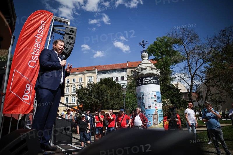 Lars Klingbeil, SPD party chairman, during his visit to the DGB rally in Goerlitz, 1 May 2024