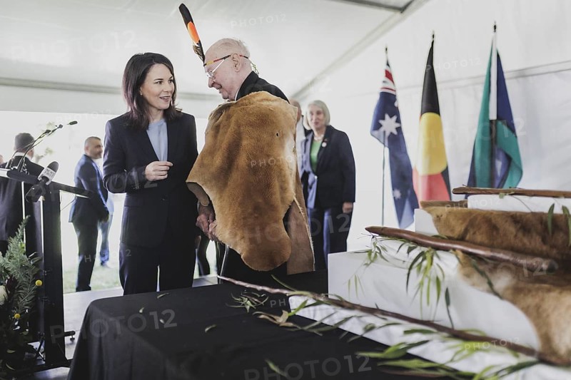 Annalena Baerbock (Buendnis 90/Die Gruenen), Federal Foreign Minister, photographed during the ceremony for the repatriation of cultural assets of representatives of the Kaurna people in Adelaide, 3 May 2024. Baerbock is travelling to Australia, New Zealand and Fiji for political talks / Photographed on behalf of the Federal Foreign Office