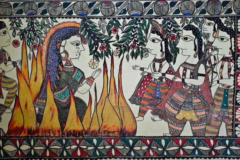 Mural painting, madhubani, mithila, traditional art, hindu mythology, sati, Bihar, India, Nepal, Asia