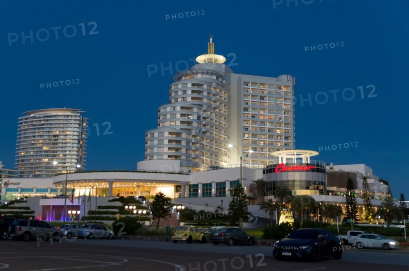 Punta del Este. Maldonado, Uruguay, december 31, 2023: Facade of the famous hotel and casino in Punta del Este called Enjoy, South America
