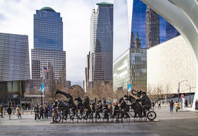 Outdoor art installation A Wild Life for Wildlife The Giant Tandem Bike by artist duo Gillie and Marc, 9-11 Memorial, Lower Manhattan, New York City