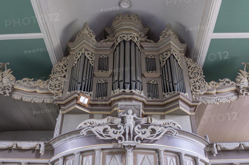 Organ prospectus in the Protestant Reformed Church from 1401 in Greetsiel, Krummhoern, East Frisia, Lower Saxony, Germany, Europe