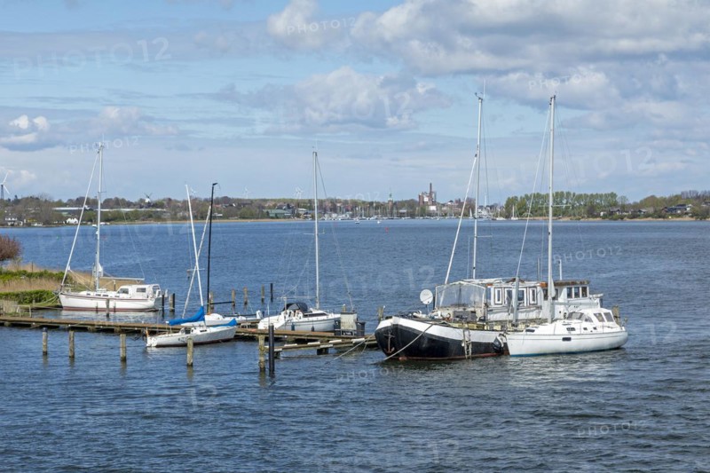 Boats, landing stage, Arnis, smallest town in Germany, Schlei, Schleswig-Holstein, Germany, Europe