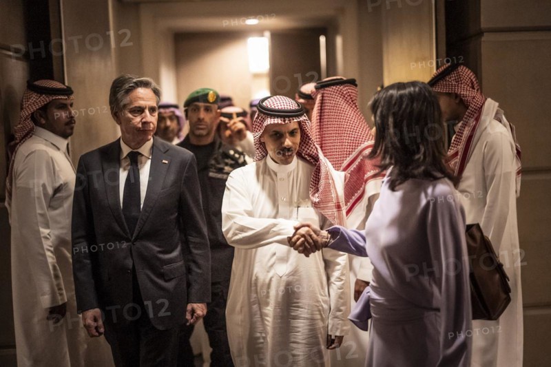 Riyadh, 29.04.2024. Federal Foreign Minister Annalena Baerbock visits Riyadh, Saudi Arabia on 29.04.2024 for bilateral talks and conferences. with US Secretary of State Antony Blinken and the Minister of Foreign Affairs of the Kingdom of Saudi Arabia, Prince Faisal bin Farhan bin Abdullah bin Faisal bin Farhan Al Saud Photographed as Official Photographer/Photo taken as Official Photographer