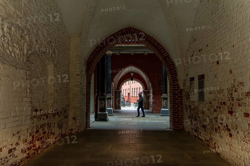 Passageway in the interior of Stralsund Town Hall, Mecklenburg-Vorpommern, Germany, Europe