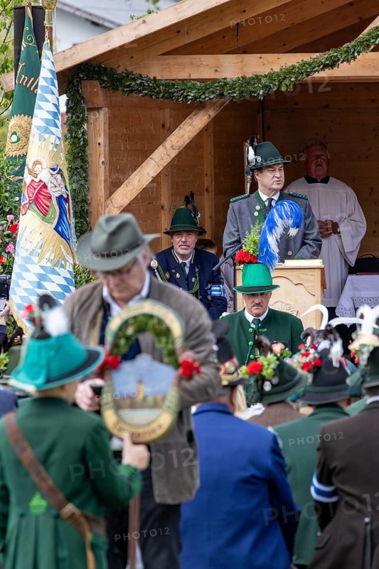 Patron saint's day, 2024, patron saint, festival, mountain marksmen, customs, tradition, church, celebration, traditional traditional costume, nostalgic, hat, hat jewellery, May, 2024, lenggries, Bavaria, Germany, Europe